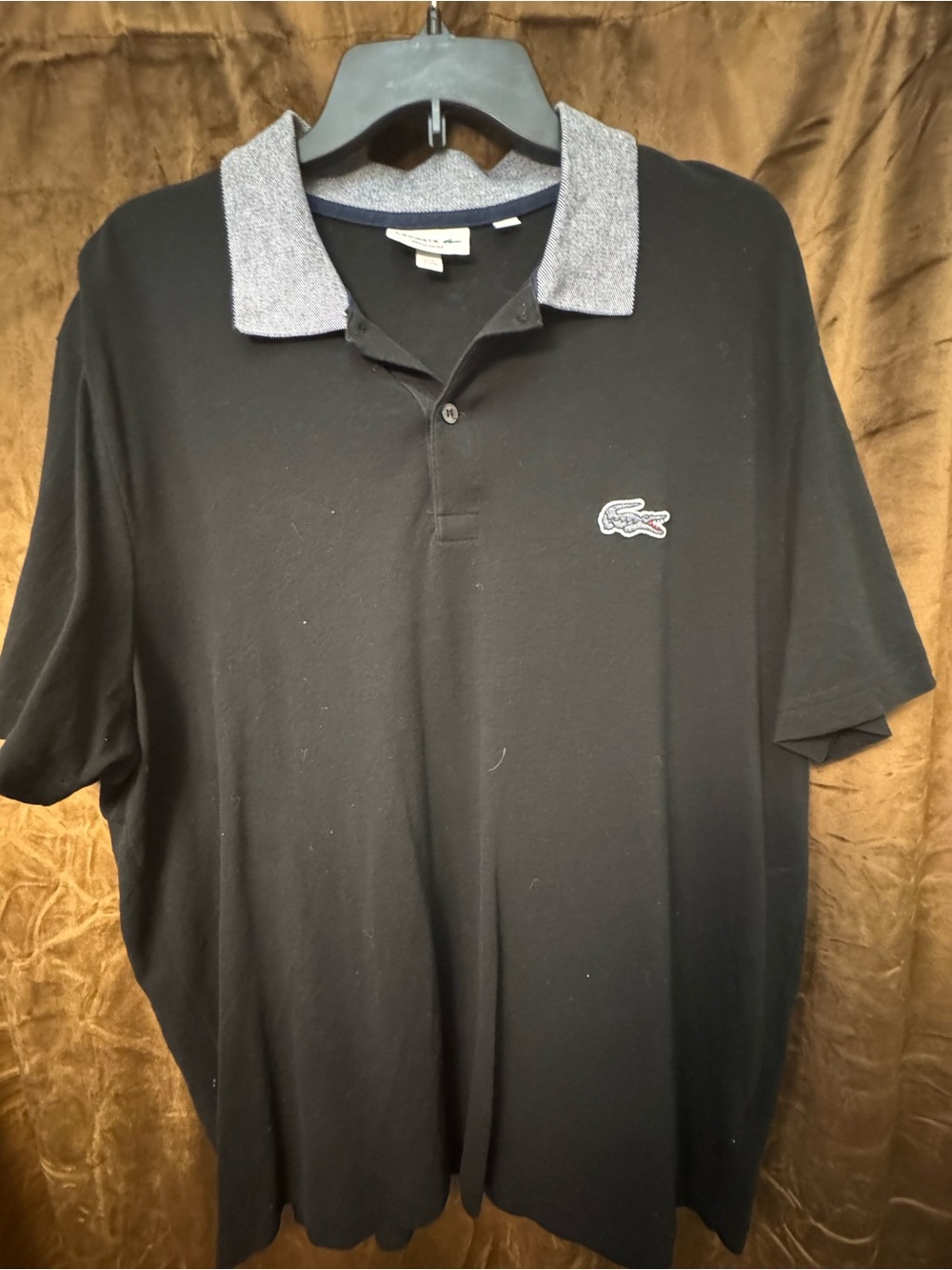 Lacoste Black Polo with Heather Gray Collar